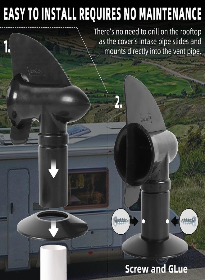 TonGass (1-Pack, Black RV Rotating Sewer Plumbing Vent Cover for RV Rotating Holding Tank Vent Wind-Powered Cover Draws Holding Tank Odors Out - Rotates 360 Degrees - Includes Mounting Hardware - Image 5